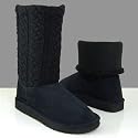 MALDEN Women Micro Suede Knit Crochet Winter Boot Black