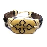 Feudal Cross Tribal Leather Bracelet with Earthtone Cord and Beads