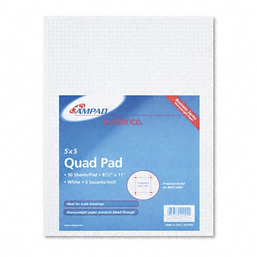 Ampad® 20lb Quadrille Pad with 5 Squares Inch - Letter - White - 1 50-Sheet Pad Image Ampad® 20lb Quadrille Pad with 5 Squares Inch - Letter - White - 1 50-Sheet Pad