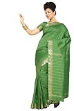 Forest Green Art Silk Saree Sari fabric India Golden Border