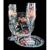 Fantasy Fish Design - Hand Painted - Toasting Flutes - 6 oz. & 7 inch Cake Plates