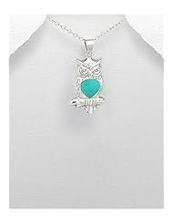 Owl Reconstructed stones Pendant Necklace In 92.5 Sterling Silver
