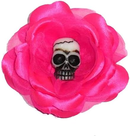 Viva Dulce Marina Skull Rose Hair Clip Hot Pink