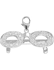 14K White Gold Diamond Glasses Charm