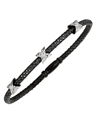 Silver Ruthenium Plated Polish 7.25" 3.6mm Basketweave Bangle With Box Catch And .06 Carat Diamond