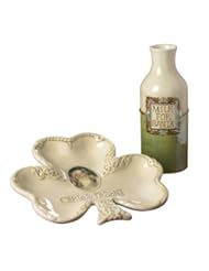 Grasslands Road Celtic Milk Jug And Shamrock Cookie Plate For Santa Set, Gift Boxed with 2-Inch Ceramic Knot Ornament Charm