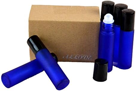 Allove Set of 6 Aromatherapy Glass Roll-on Bottles, 10ml (1/3oz) Frosted Cobalt Glass (Frosted Cobalt Blue)