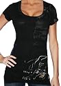 ED HARDY by Christian Audigier Womens Tattoo Panther Scoop Neck T-Shirt Tee Top Black