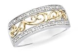 1/10 Carat Diamond 10K Yellow and White Gold Filigree Ring