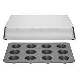 Bake Porter 12-Cup Muffin Pan with Serving Cover, Grey by Bake Porter