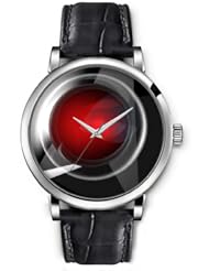 SPRAWL Aanalog Fashion Series Silver Ladies Watches of Genuine Black Leather Strap,Unique Wrist Watch for Women Girls Designed with Red crystal