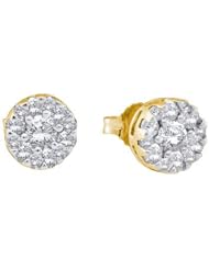 Real Diamond Earrings 0.50CTW ROUND DIAMOND LADIES FLOWER EARRINGS Yellow-gold 14K