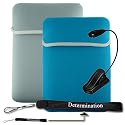 New Light Blue / Grey Amazon Kindle DX Reversible Carrying Sleeve + Determination Hand Strap + E Reader Light (Black)