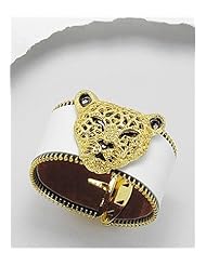 White Tiger Leather Bracelet In Brass
