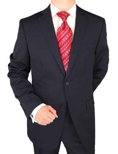 DKNY Donna Karan New York Men's Suit Trim Two Button 2pc Notch Lapel Merino Wool Flat Front Pants Modern Business Suit Navy (38 Short)