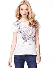Indigo Collection Pure Cotton Bird-of-paradise Print T-Shirt