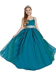 Girls Tulle  Lace-Up Crystals  Crystal Spaghetti Strap  Ball Gown Pageant Dress/Party Dress  With Rhinestones
