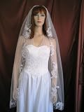 1 Tier White Waltz Length Jeweled Mantilla Lace Bridal Veil