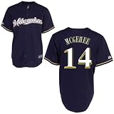 MLB Men's Milwaukee Brewers Casey Mcgehee Navy Short Sleeve 6 Button Synthetic Replica Baseball Jersey Spring 2012  (Navy, Large)