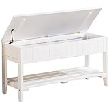 Roundhill Furniture Quality Solid Wood Shoe Bench with Storage, White