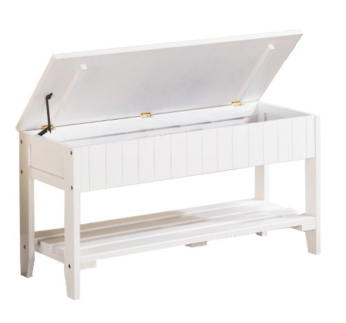 Roundhill Furniture Quality Solid Wood Shoe Bench with Storage, White