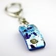 Handmade Square Shaped Murano Glass Keyring- Alexander Blue Silver Style 1