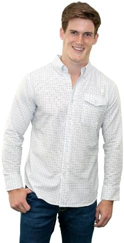 Criquet Shirts Men's Long Sleeve Button Down Check Shirt Large Light Blue with White Check