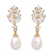 Earrings With 2.60ctw Precious Stones - Genuine 8.0mm Freshwater Pearls and Topazes Beautifully Designed in Yellow Gold Length 28.5mm