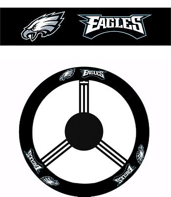 Geniune Leather Steering Wheel with Official NFL Licensed Logo - Philadelphia Eagles