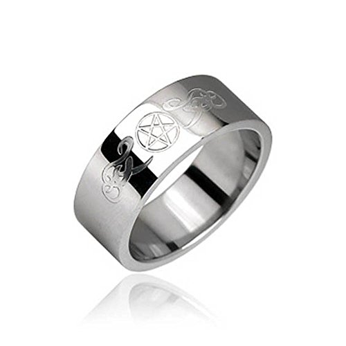 Surgical Stainless Steel Ring with Pentagram and Tribal Designs