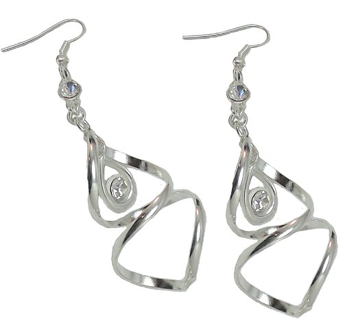 Blingy Swingy Silver Finished Twist Spiral Dangle Earrings 3″ Drop