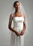 Davids Bridal Fingertip Length Veil with Embellished Raw Edge Style VWG3199, White