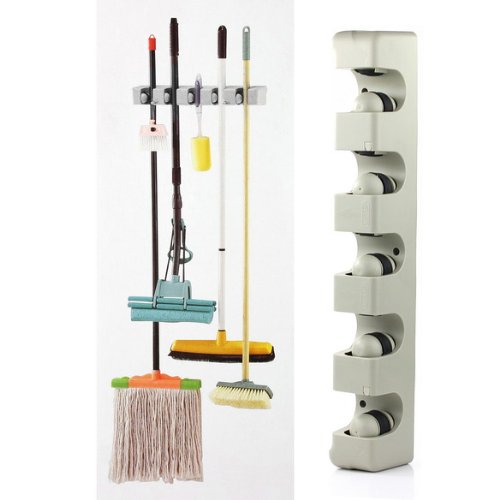 Wall Organizer -Plastic Mop Broom and Long-Handled Tool or Sports Equipment Holder System-Mount on the WallB00CB6X6Y8