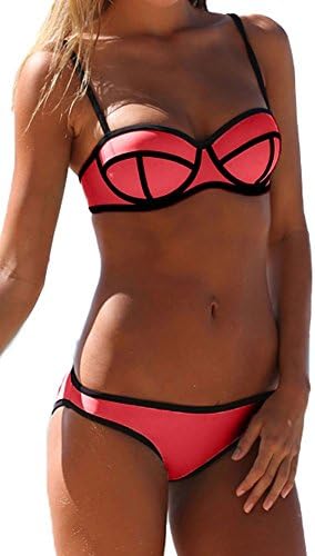 Qiu Womens Sexy Bright Diving Suit Two Pieces Bikini Set Swimwear Swimsuit