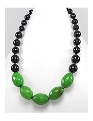 Green Natural Stone Necklace In Brass