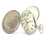 BERNEX SWISS MADE RHODIUM/ CHROME PLATED MECHANICAL DOUBLE HUNTER POCKET WATCH BN22208