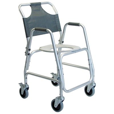 Lumex Aluminum Shower Transport Chair with 5 Inches Swivel Casters, Nylon Backrest and Padded Arm Rests, Silver