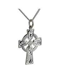 British Jewellery Workshops Silver 28x20mm hand engraved Celtic cross with Curb chain