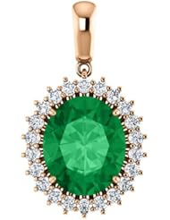 18K Rose Gold 12.00x10.00mm Oval Cut Chatham Created Emerald and Diamond Pendant -- LIFETIME WARRANTY