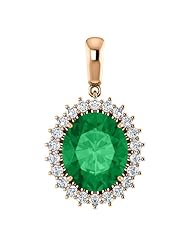 14K Rose Gold 12.00x10.00mm Oval Cut Chatham Created Emerald and Diamond Pendant -- LIFETIME WARRANTY