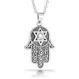 Bling Jewelry CZ Star of David Hamsa Pendant Necklace 16in