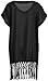 Simplicity Women's Swimwear Knit Crochet Fringed Cover-Up Beach Dress, Black