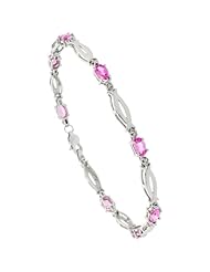 10k White Gold 7 in. Loop Link Eternity Bracelet w/ 5x3mm Oval Cut Pink Sapphire Stones & Brilliant Cut Diamonds, 5/32 in. (4mm) wide