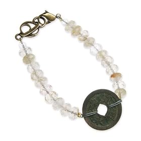 Rutilated Quartz "Guardian Angel" Bracelet with Chinese Coin - 7 1/2"