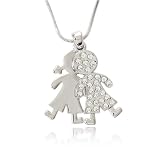 Silver Crystal Boy & Girl Charm Pendant Necklace