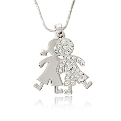 Silver Crystal Boy & Girl Charm Pendant Necklace