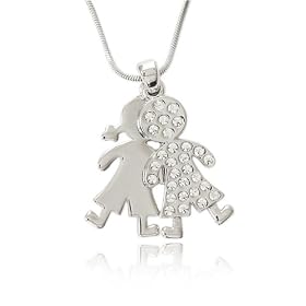 Buy Silver Crystal Boy and Girl Charm Pendant Necklace by PammyJ Necklace