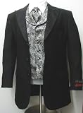 New Mens Six Piece (6pc) Complete Black and Silver Tuxedo - Black Jacket, Black Pants, Silver Vest, Shirt, Silver Tie, and Cummerbund Included - Made of High Quality Super 150s