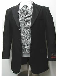 New Mens Six Piece (6pc) Complete Black and Silver Tuxedo - Black Jacket,... by New Era Factory Outlet