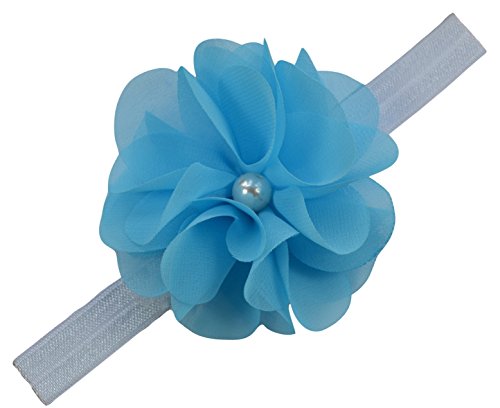 Funny Girl – Elegant Pearl Chiffon Elastic Baby Headband (Newborn-12 Months, Turquoise/ White Band)